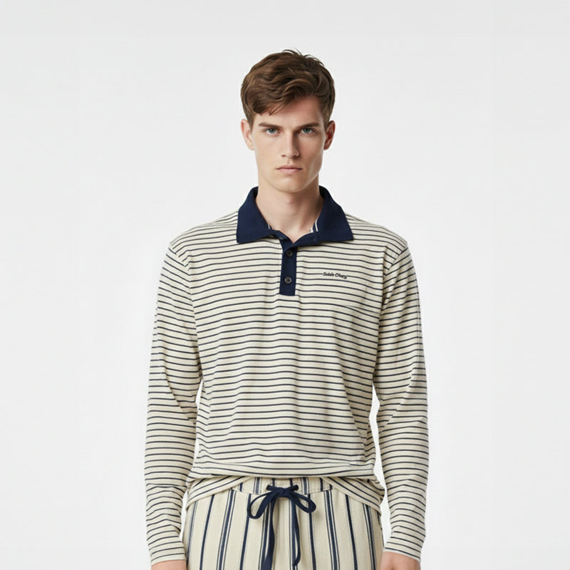 Breton-Stripe Long Sleeve Polo