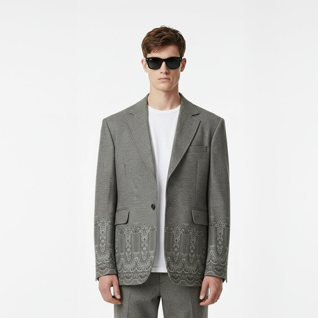 Filigree Printed Silk-Wool Tailored Blazer