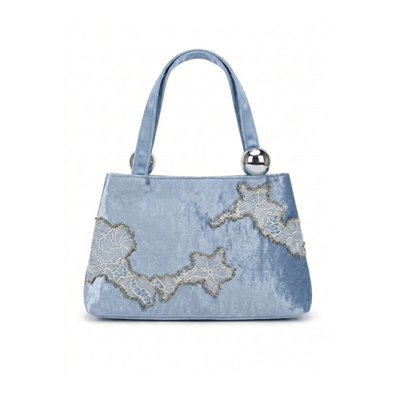 Lace-Appliqué Satin Mini Tote