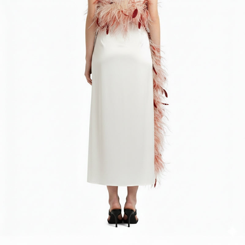 Midi Skirt in Feather and Silk Satin