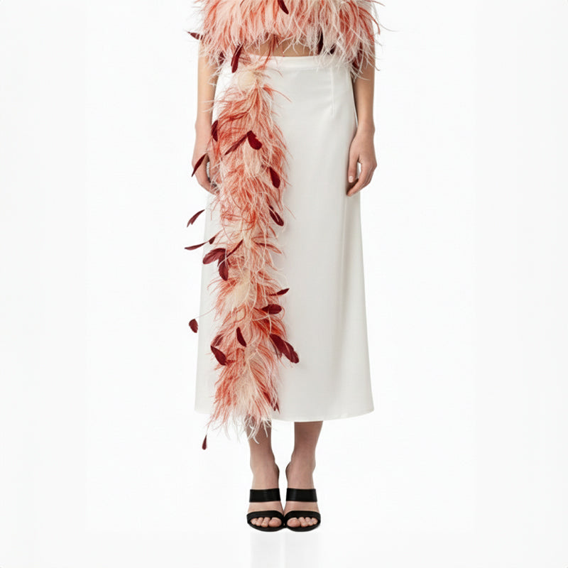 Midi Skirt in Feather and Silk Satin