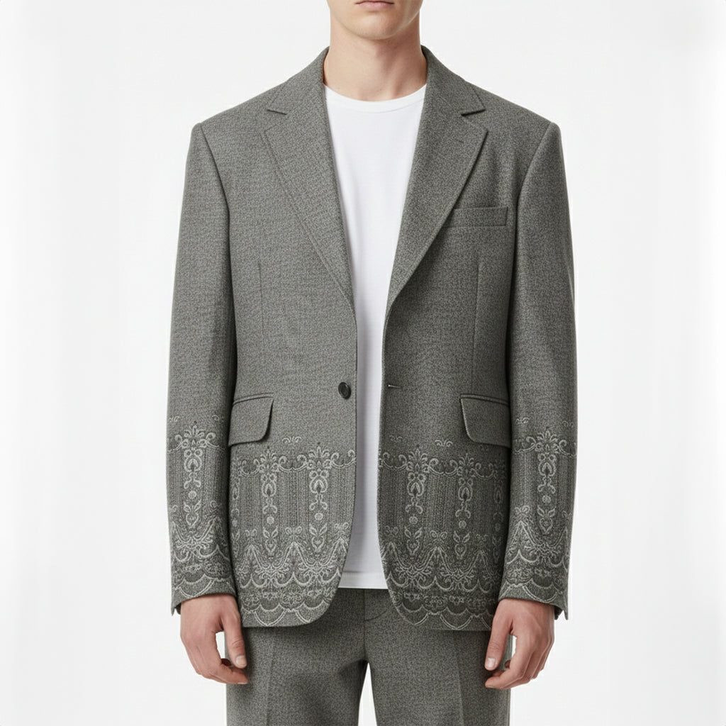 Filigree Printed Silk-Wool Tailored Blazer