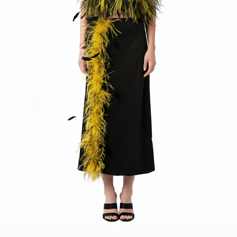Midi Skirt in Feather and Silk Satin