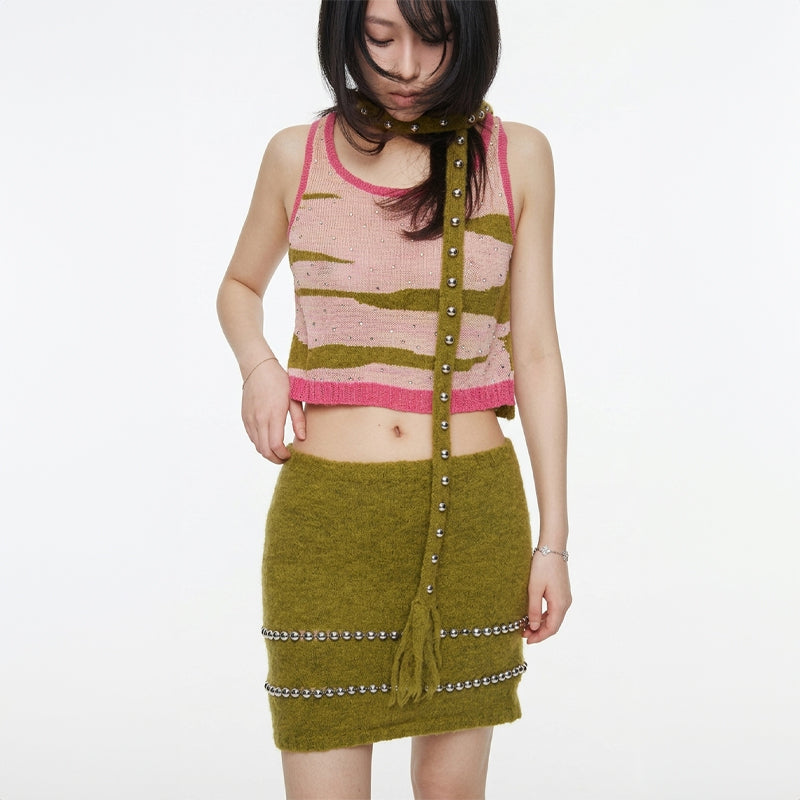 Moss & Chrome Studded Knit Scarf