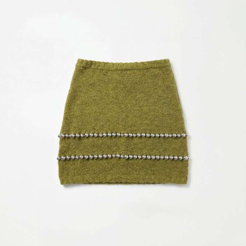 Studded Mohair-Blend Mini Skirt in Olive Green