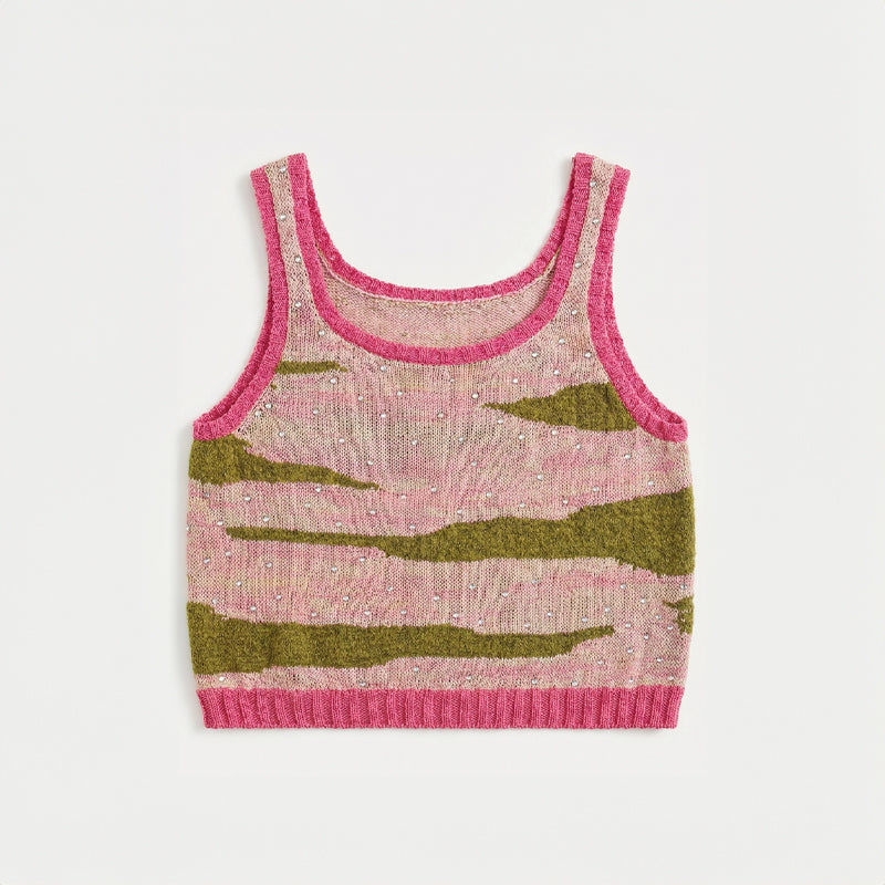 Hand-Beaded Stripe Knit Crop Top
