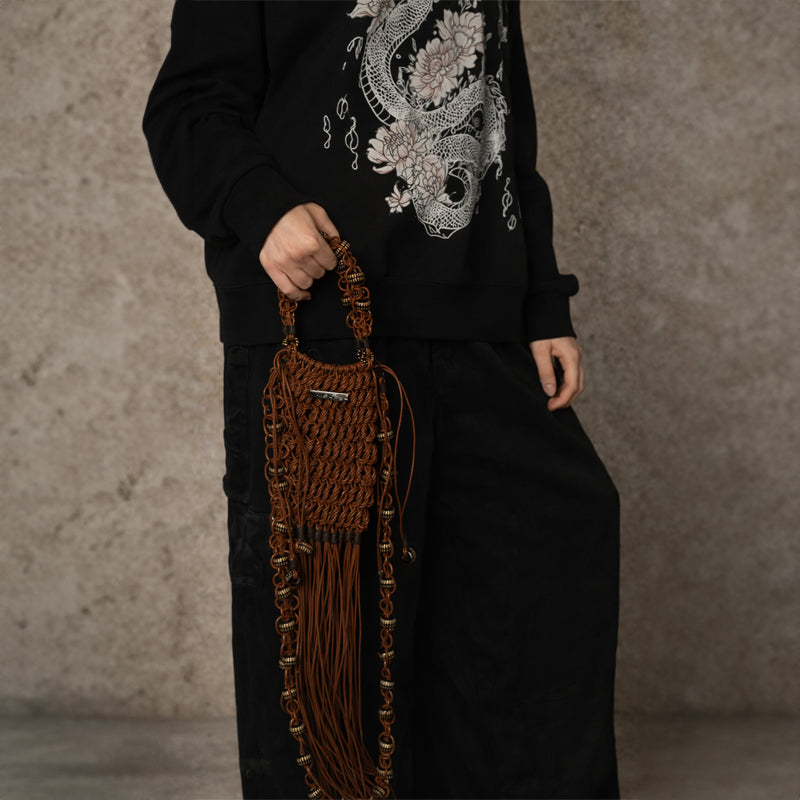 Amber Knot Braided Cowhide Macramé Bag