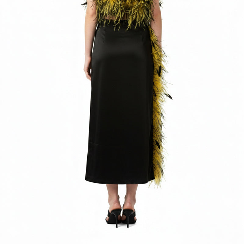 Midi Skirt in Feather and Silk Satin