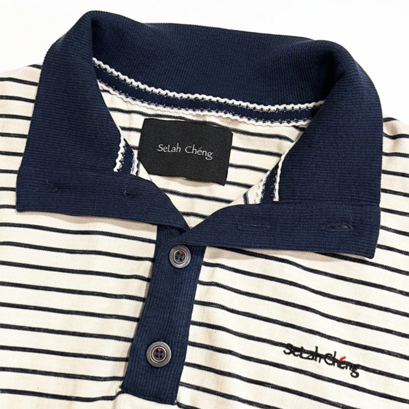 Breton-Stripe Long Sleeve Polo