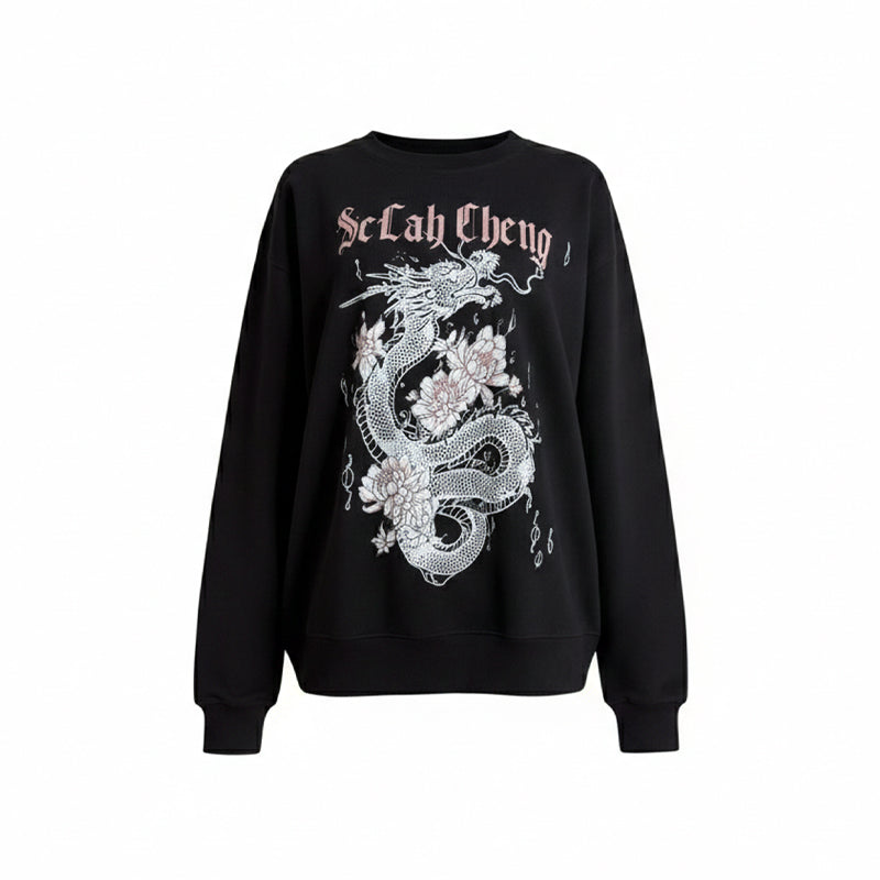 Lunar Bloom Oversized Dragon Hoodie