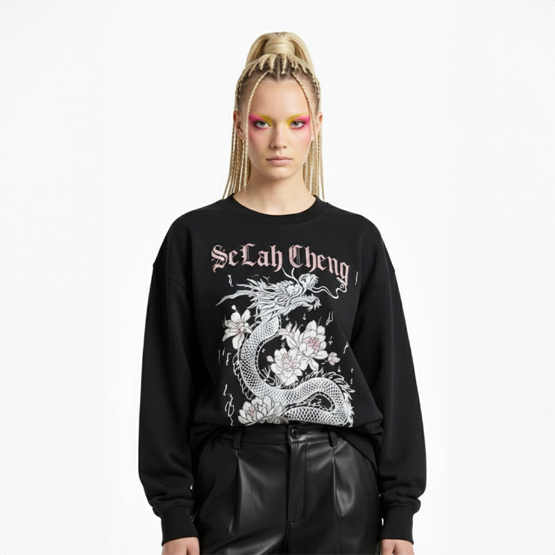 Lunar Bloom Oversized Dragon Hoodie