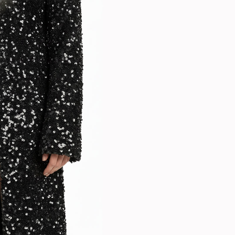 Ribbon-Tie Sequin Maxi Greatcoat