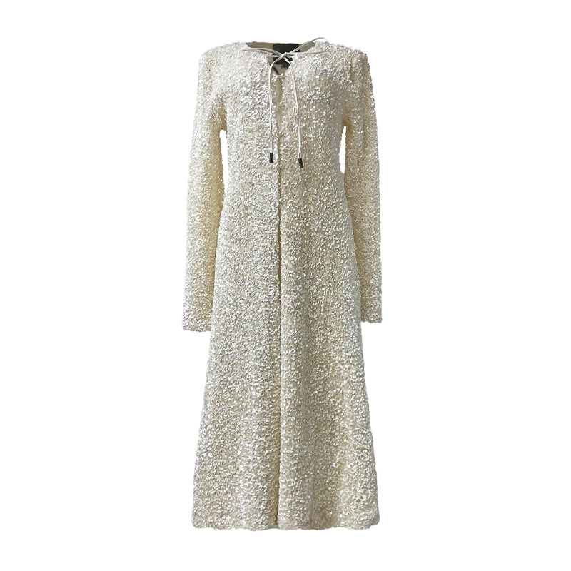 Ribbon-Tie Sequin Maxi Greatcoat