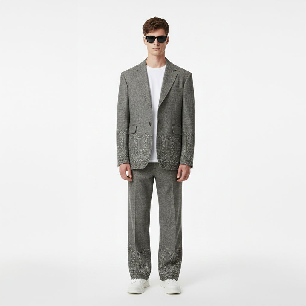 Filigree Printed Silk-Wool Tailored Blazer