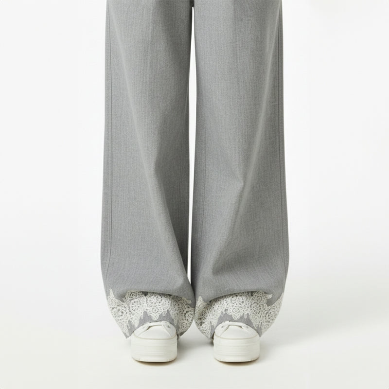 Lace-Hem Denim Overalls