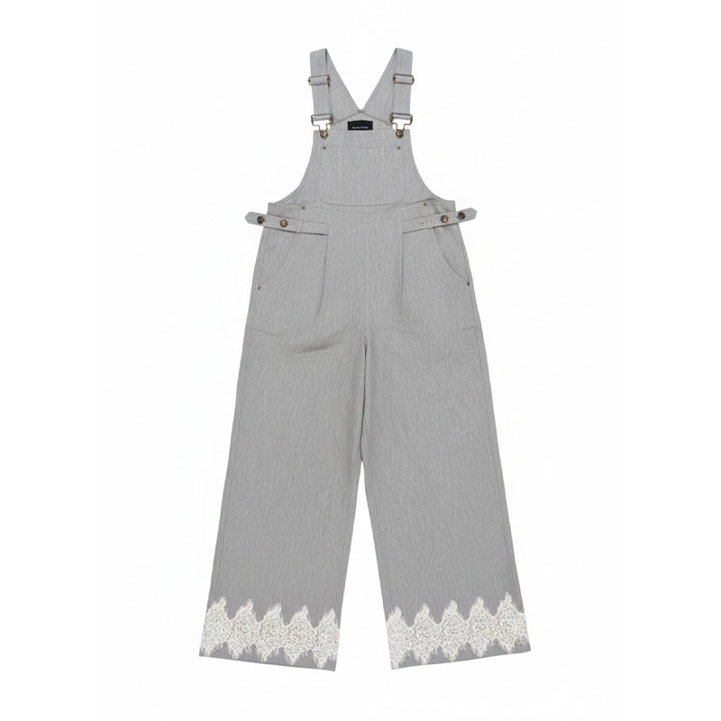 Lace-Hem Denim Overalls