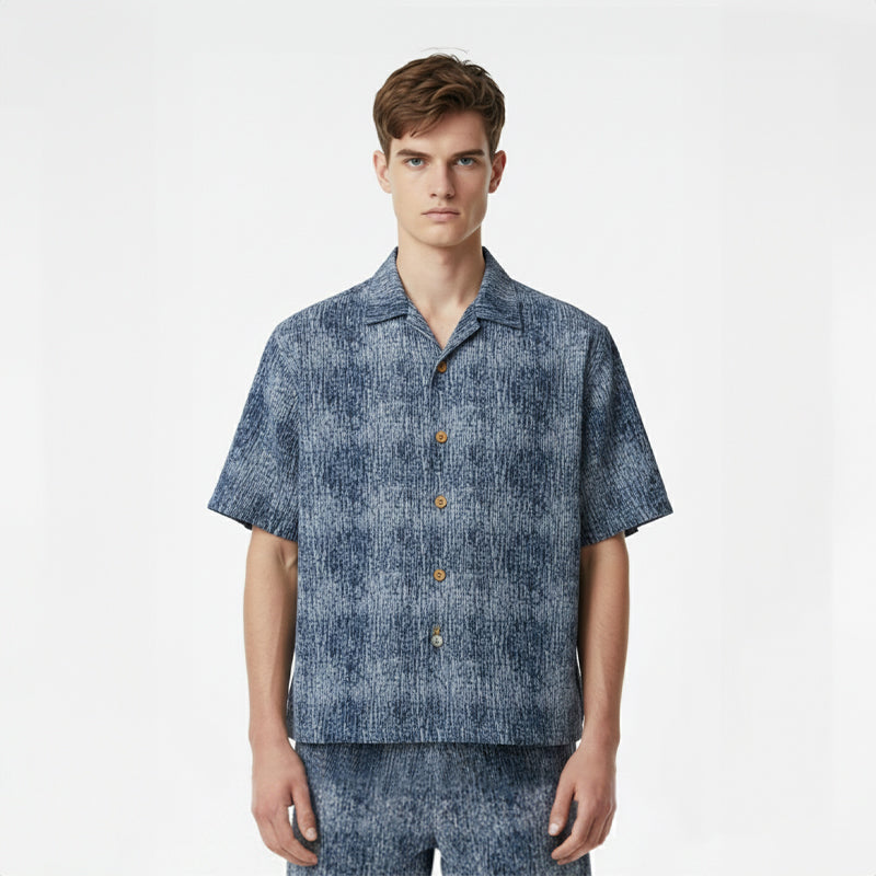 Textured Indigo Camp Shirt