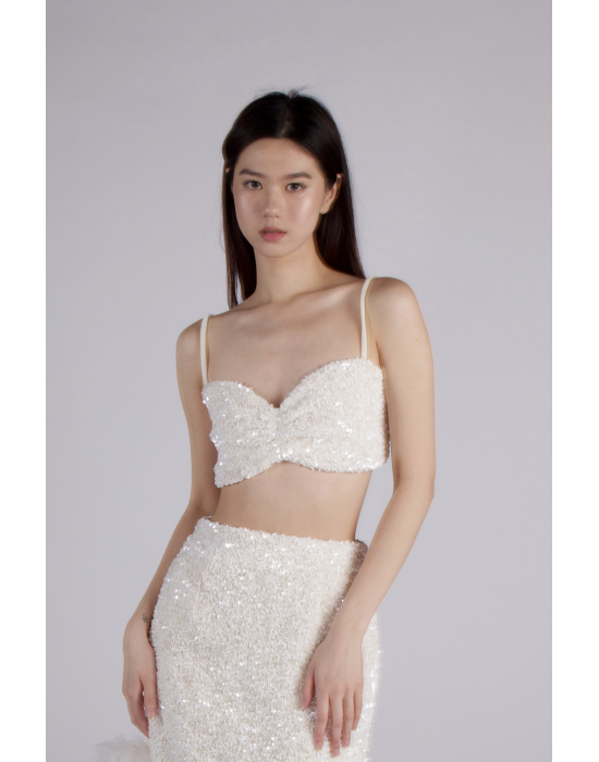 Sequined Spaghetti-Strap Crop Top