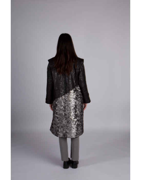 Metallic Embellished Oversized Leather Coat