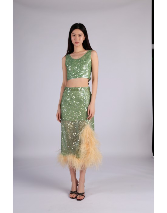 OSTRICH FEATHER SEQUIN SKIRT