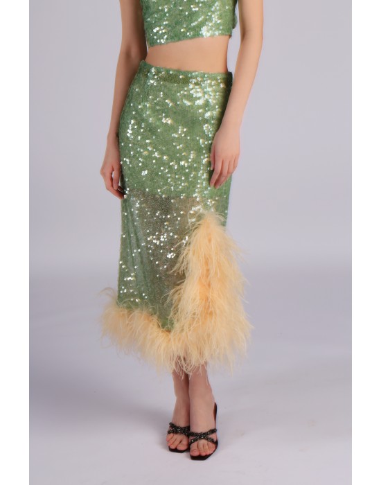 OSTRICH FEATHER SEQUIN SKIRT