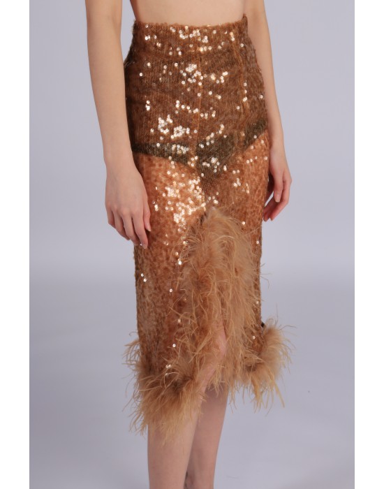 OSTRICH FEATHER SEQUIN SKIRT