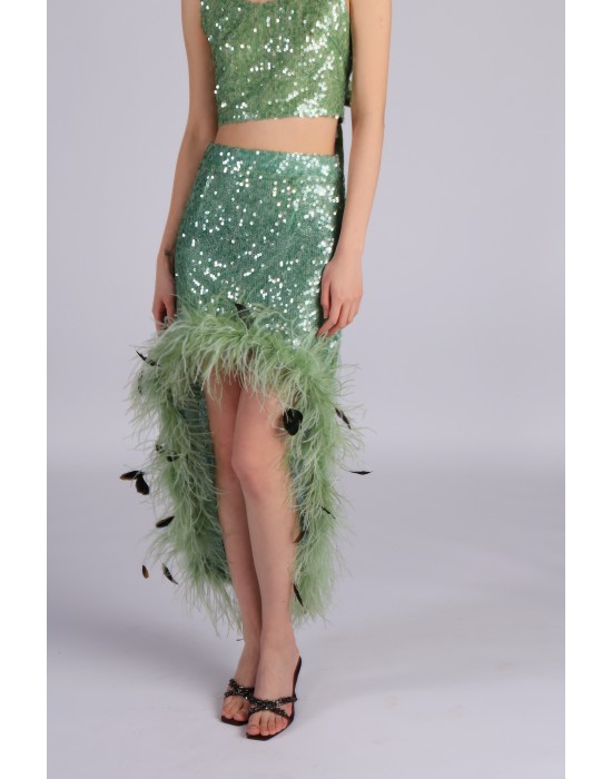 OSTRICH FEATHER SEQUIN SKIRT