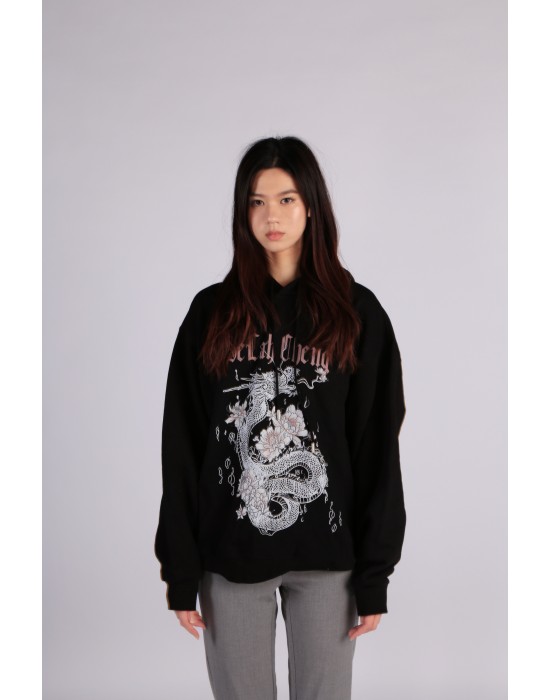  Dragon Embroidered Oversized Hoodie