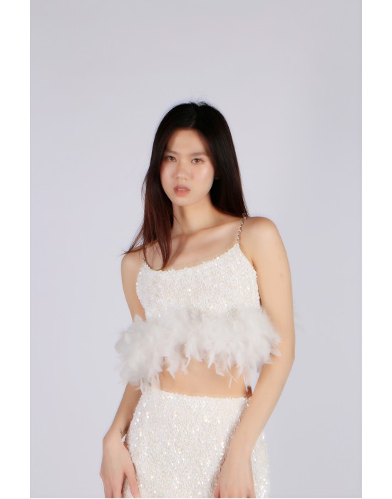 Feathered Sequin Crop Top